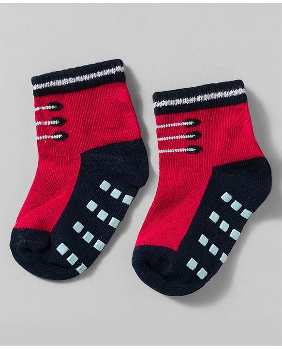 Cute Walk by Babyhug Non Terry Knit Ankle Length Anti Skid Anti Bacterial Socks With Design Pack Of 3 - Red White & Light Blue