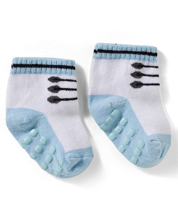 Cute Walk by Babyhug Non Terry Knit Ankle Length Anti Skid Anti Bacterial Socks With Design Pack Of 3 - Red White & Light Blue