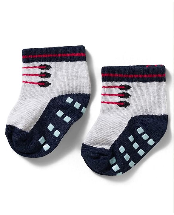 Cute Walk by Babyhug Non Terry Knit Ankle Length Anti Skid Anti Bacterial Socks With Design Pack Of 3 - Red White & Light Blue
