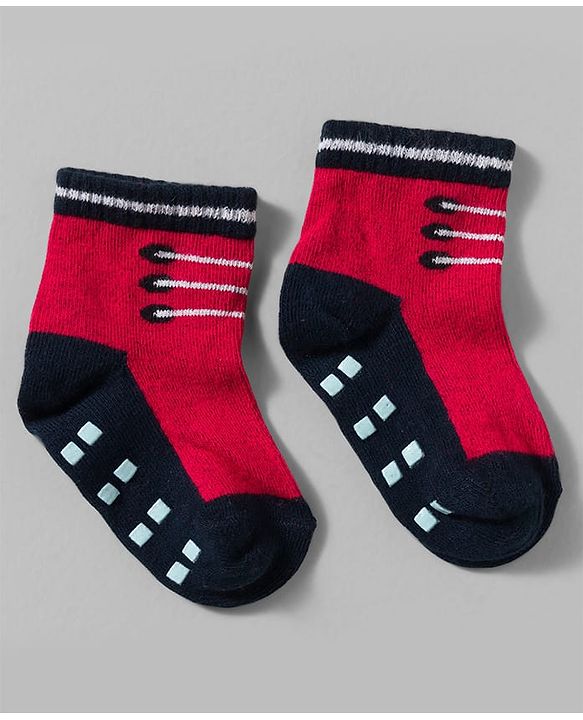 Cute Walk by Babyhug Non Terry Knit Ankle Length Anti Skid Anti Bacterial Socks With Design Pack Of 3 - Red White & Light Blue
