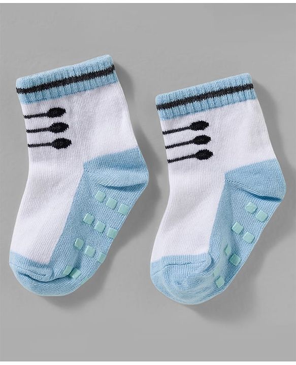 Cute Walk by Babyhug Non Terry Knit Ankle Length Anti Skid Anti Bacterial Socks With Design Pack Of 3 - Red White & Light Blue