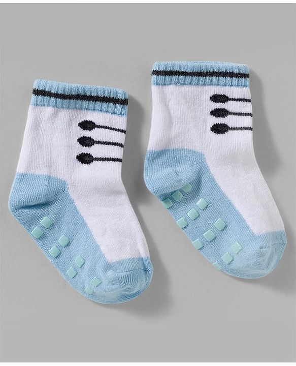 Cute Walk by Babyhug Non Terry Knit Ankle Length Anti Skid Anti Bacterial Socks With Design Pack Of 3 - Red White & Light Blue