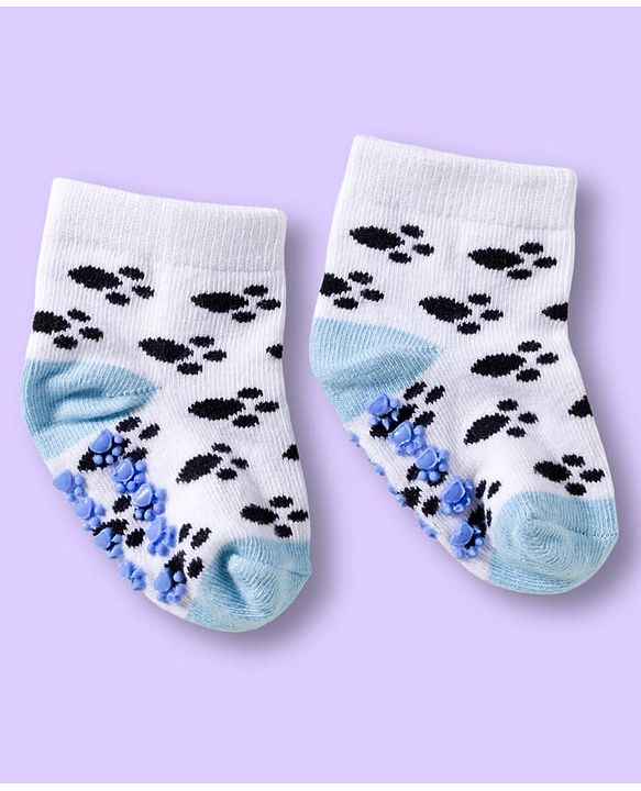 Cute Walk by Babyhug Non Terry Knit Ankle Length Anti Bacterial Anti Skid Sock With Stripes Pack Of 3 - Light Blue & White