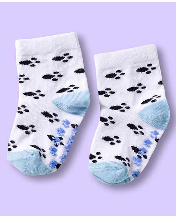Cute Walk by Babyhug Non Terry Knit Ankle Length Anti Bacterial Anti Skid Sock With Stripes Pack Of 3 - Light Blue & White