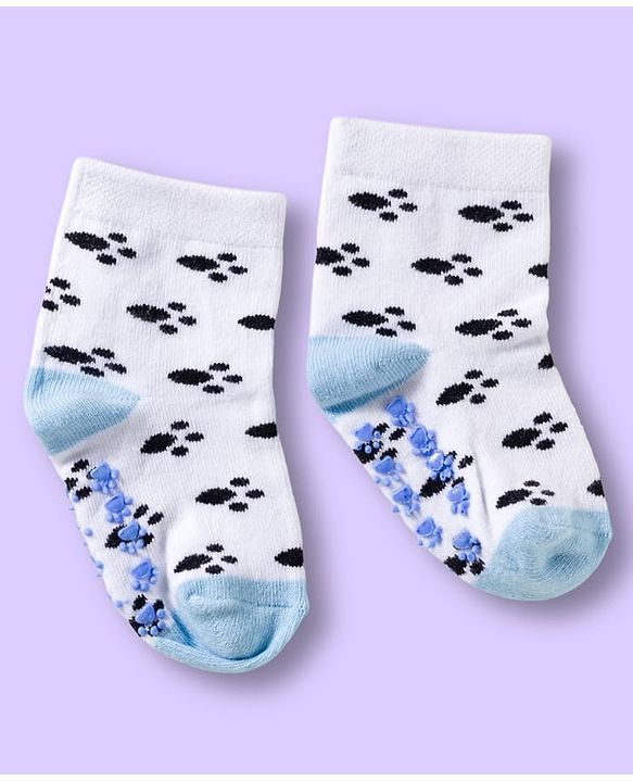 Cute Walk by Babyhug Non Terry Knit Ankle Length Anti Bacterial Anti Skid Sock With Stripes Pack Of 3 - Light Blue & White