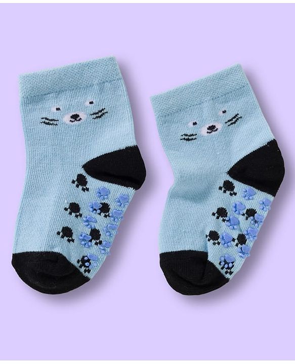 Cute Walk by Babyhug Non Terry Knit Ankle Length Anti Bacterial Anti Skid Sock With Stripes Pack Of 3 - Light Blue & White