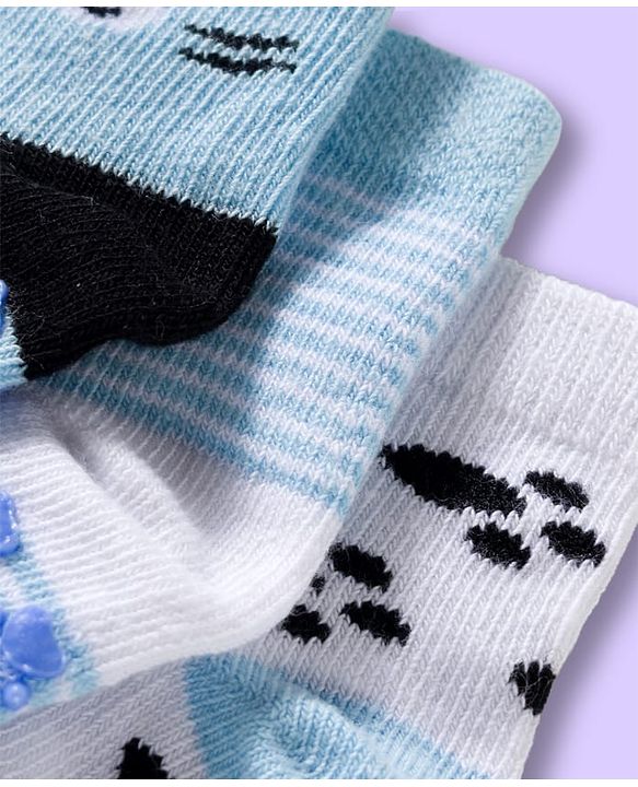 Cute Walk by Babyhug Non Terry Knit Ankle Length Anti Bacterial Anti Skid Sock With Stripes Pack Of 3 - Light Blue & White