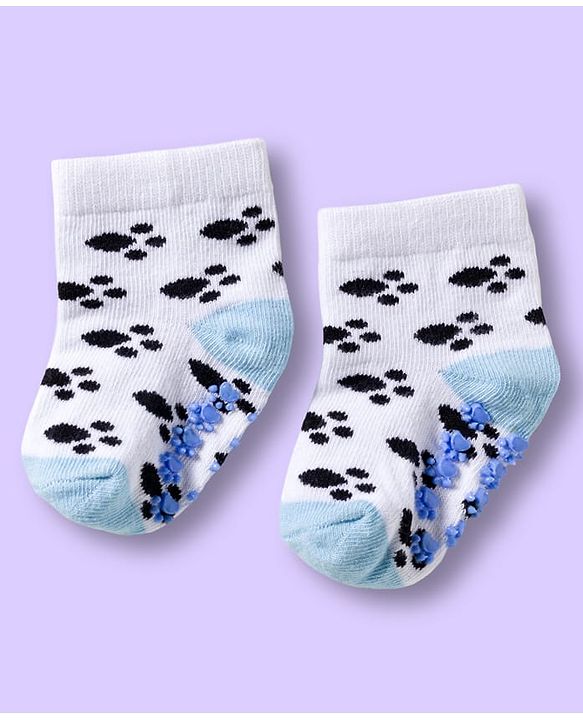 Cute Walk by Babyhug Non Terry Knit Ankle Length Anti Bacterial Anti Skid Sock With Stripes Pack Of 3 - Light Blue & White