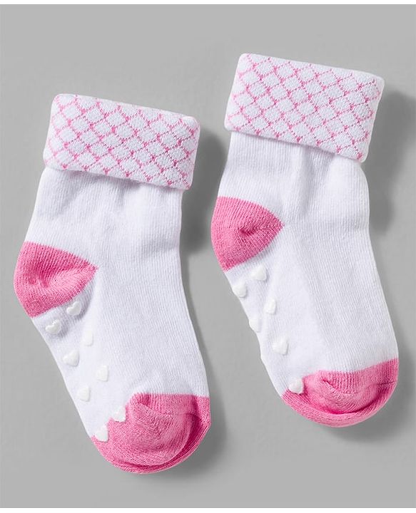 Cute Walk by Babyhug Non Terry Knit Ankle Length Anit Skid Anti Bacterial Socks With Stripes Pack Of 3 - Pink & White