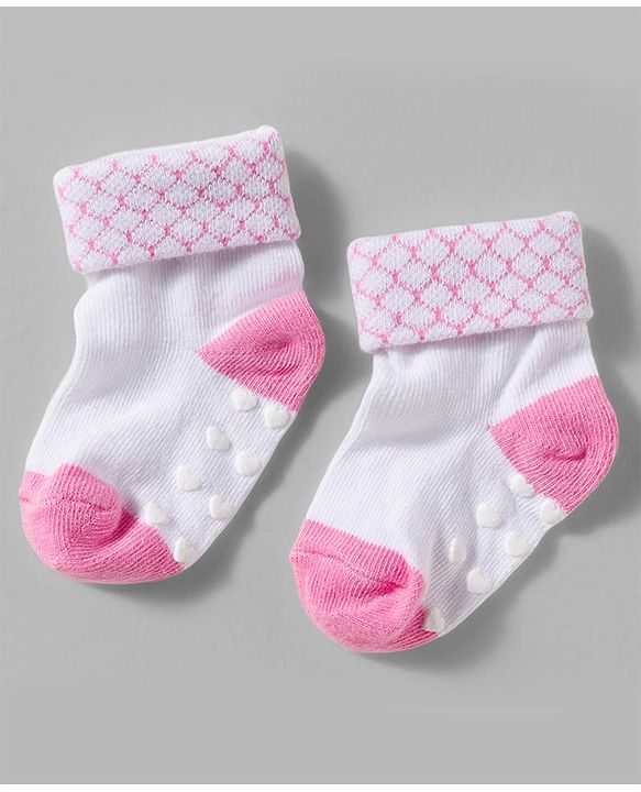 Cute Walk by Babyhug Non Terry Knit Ankle Length Anit Skid Anti Bacterial Socks With Stripes Pack Of 3 - Pink & White