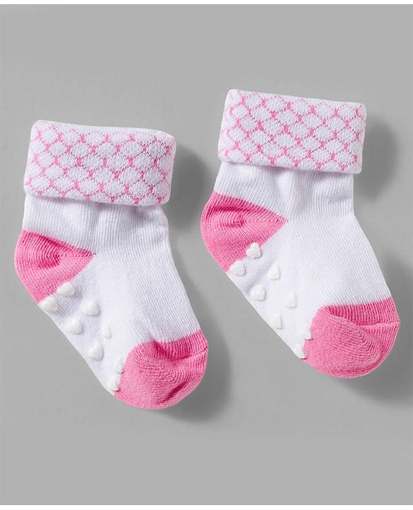Cute Walk by Babyhug Non Terry Knit Ankle Length Anit Skid Anti Bacterial Socks With Stripes Pack Of 3 - Pink & White