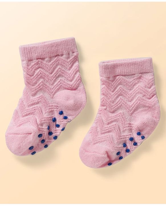 Cute Walk by Babyhug Non Terry Knit Ankle Length Anti Bacterial Anti Skid Socks With Design Pack Of 3 - Pink White & Blue