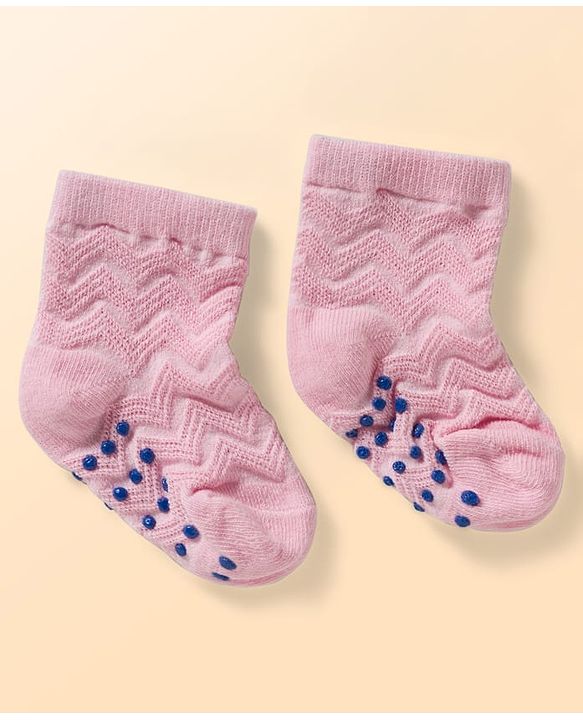 Cute Walk by Babyhug Non Terry Knit Ankle Length Anti Bacterial Anti Skid Socks With Design Pack Of 3 - Pink White & Blue