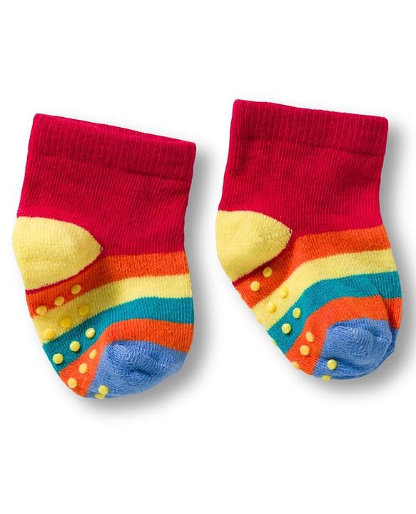 Cute Walk by Babyhug Non Terry Knit Ankle Length Anti Bacterial Anti Skid Socks With Cloud Print Pack Of 3 - Blue Red & Light Blue
