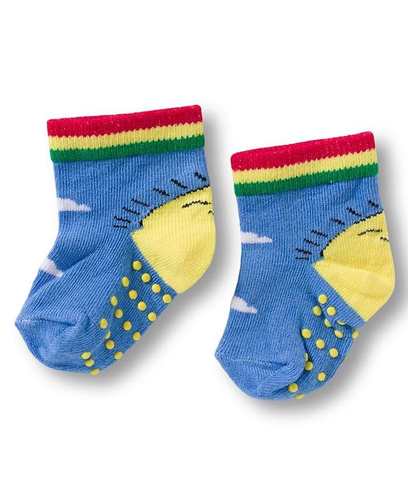 Cute Walk by Babyhug Non Terry Knit Ankle Length Anti Bacterial Anti Skid Socks With Cloud Print Pack Of 3 - Blue Red & Light Blue