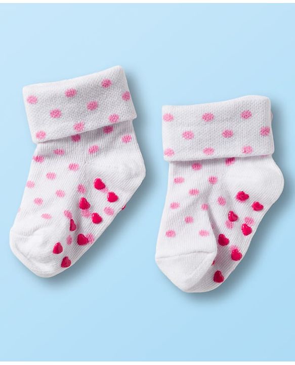 Cute Walk by Babyhug Non Terry Knit Ankle Length Anti Bacterial Anti Skid Socks With Heart Design Pack Of 3 - White & Grey