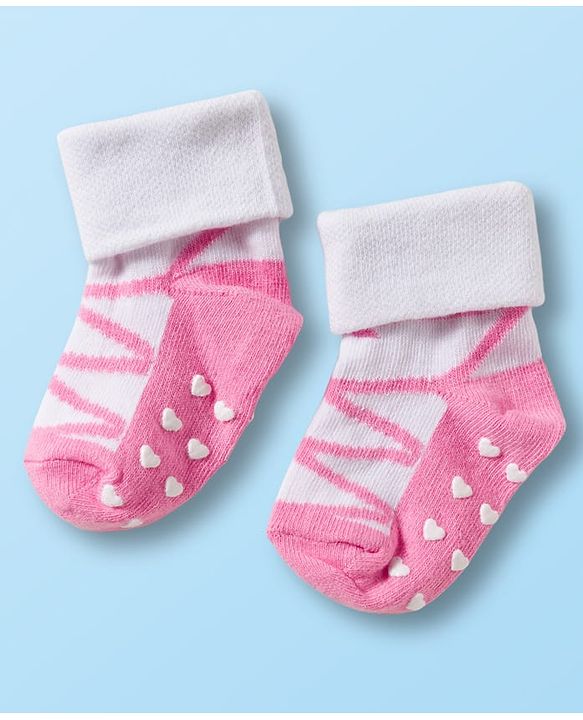 Cute Walk by Babyhug Non Terry Knit Ankle Length Anti Bacterial Anti Skid Socks With  Design Pack Of 3 - Pink Black & Dark Pink