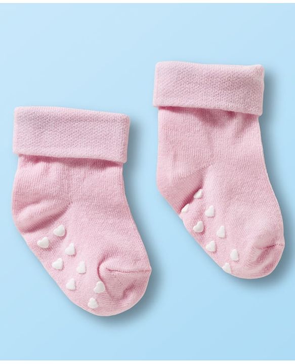 Cute Walk by Babyhug Non Terry Knit Ankle Length Anti Bacterial Anti Skid Socks With  Design Pack Of 3 - Pink Black & Dark Pink