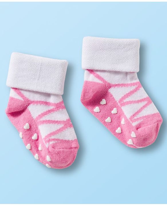 Cute Walk by Babyhug Non Terry Knit Ankle Length Anti Bacterial Anti Skid Socks With  Design Pack Of 3 - Pink Black & Dark Pink