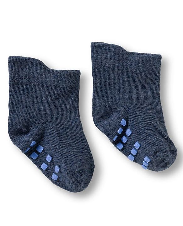 Cute Walk by Babyhug Non Terry Knit Ankle Length Anti Bacterial Anti Skid Socks With Stripes Pack Of 3 - Navy Blue Light Blue & Black