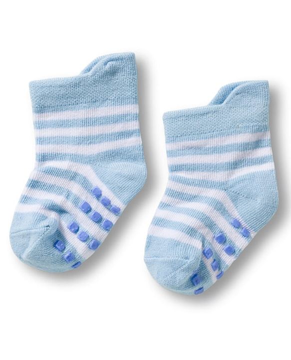 Cute Walk by Babyhug Non Terry Knit Ankle Length Anti Bacterial Anti Skid Socks With Stripes Pack Of 3 - Navy Blue Light Blue & Black