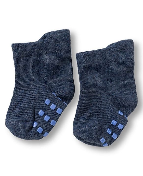 Cute Walk by Babyhug Non Terry Knit Ankle Length Anti Bacterial Anti Skid Socks With Stripes Pack Of 3 - Navy Blue Light Blue & Black