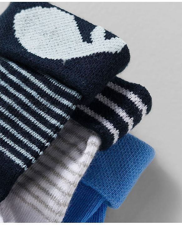 Cute Walk by Babyhug Non Terry Knit Ankle Length Anti Bacterial Anti Skid Socks With Stripes Pack Of 3 - Blue Grey & Black
