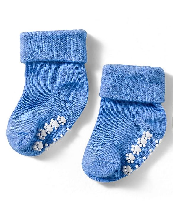 Cute Walk by Babyhug Non Terry Knit Ankle Length Anti Bacterial Anti Skid Socks With Stripes Pack Of 3 - Blue Grey & Black