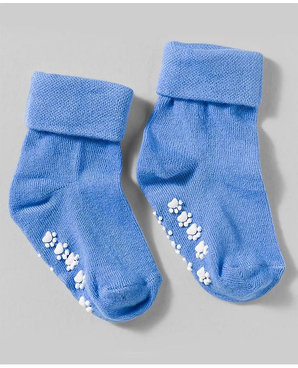 Cute Walk by Babyhug Non Terry Knit Ankle Length Anti Bacterial Anti Skid Socks With Stripes Pack Of 3 - Blue Grey & Black