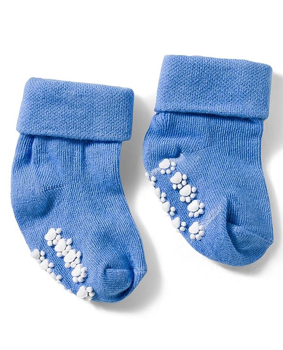 Cute Walk by Babyhug Non Terry Knit Ankle Length Anti Bacterial Anti Skid Socks With Stripes Pack Of 3 - Blue Grey & Black