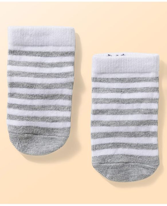 Cute Walk by Babyhug Non Terry Knit Ankle Length Anti Bacterial Anti Skid Socks With Stripes Pack Of 3 - Light Blue Black & Grey
