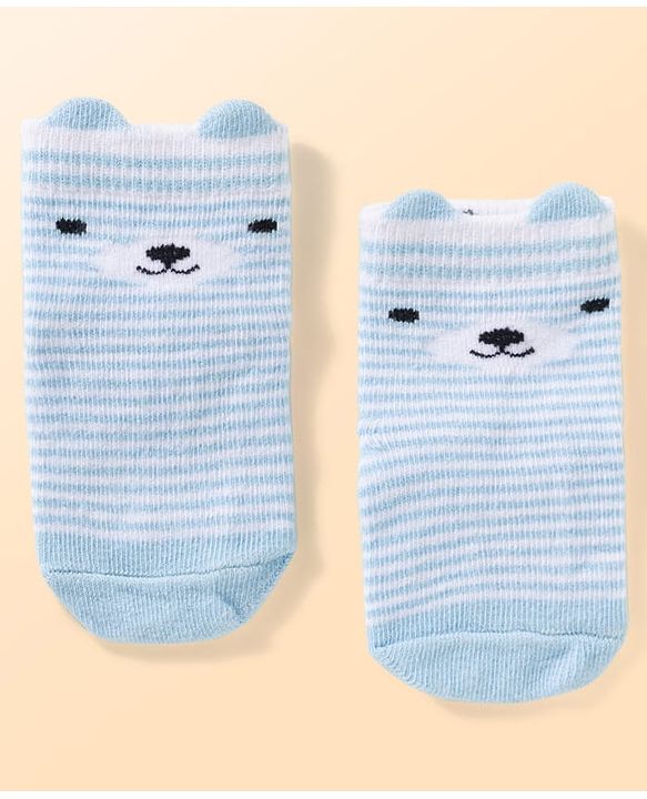 Cute Walk by Babyhug Non Terry Knit Ankle Length Anti Bacterial Anti Skid Socks With Stripes Pack Of 3 - Light Blue Black & Grey