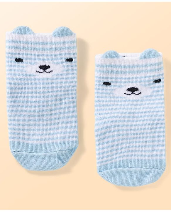 Cute Walk by Babyhug Non Terry Knit Ankle Length Anti Bacterial Anti Skid Socks With Stripes Pack Of 3 - Light Blue Black & Grey
