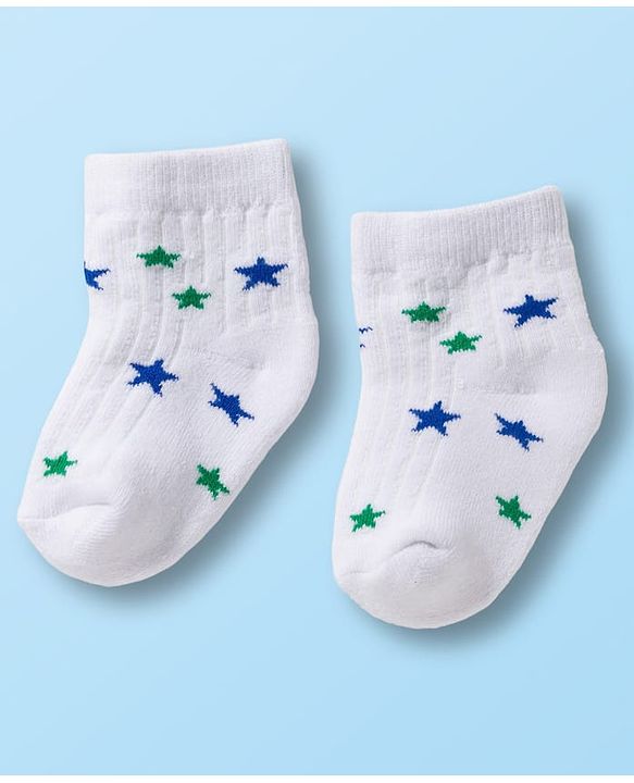 Cutewalk by Babyhug Non Terry Ankle Length Anti-Bacterial Socks With Star Design Pack of 3 - White