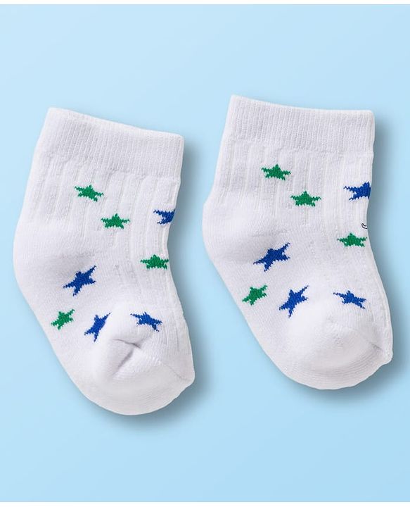 Cutewalk by Babyhug Non Terry Ankle Length Anti-Bacterial Socks With Star Design Pack of 3 - White