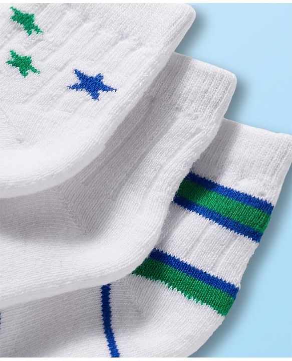 Cutewalk by Babyhug Non Terry Ankle Length Anti-Bacterial Socks With Star Design Pack of 3 - White