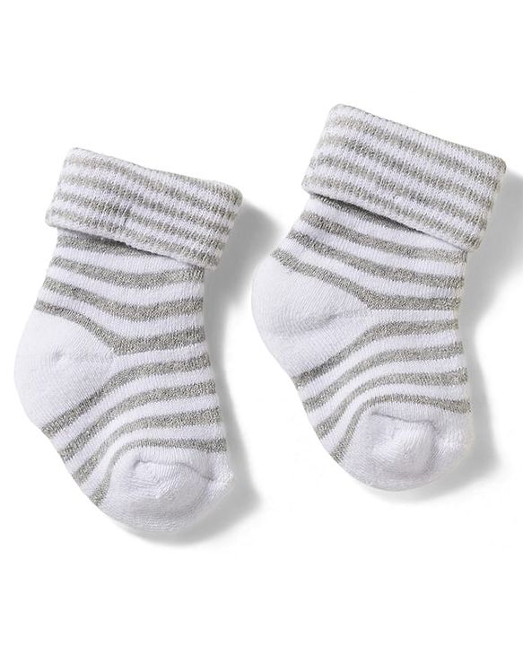 Cute Walk by Babyhug Non Terry Knit Ankle Length Anti Bacterial Socks With Stripes Pack Of 3 - Grey Blue & White