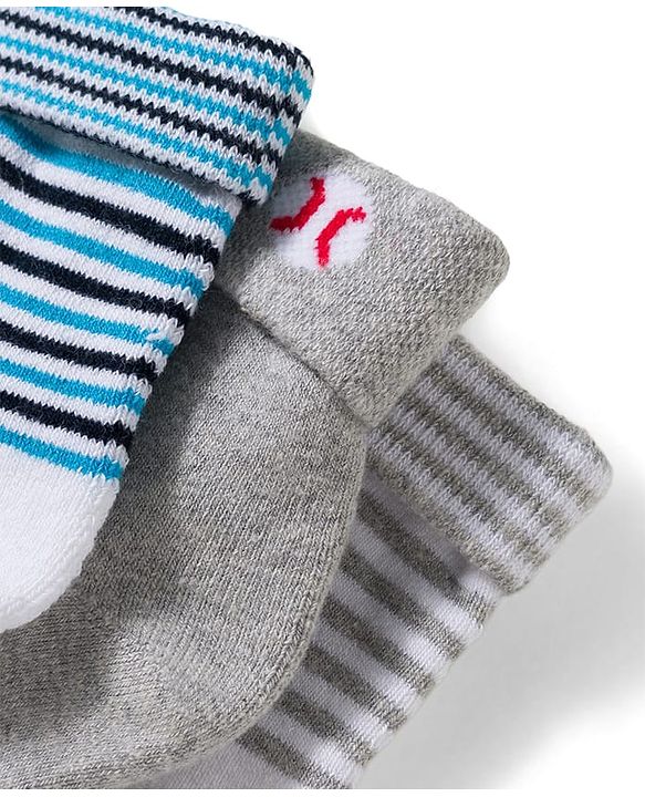 Cute Walk by Babyhug Non Terry Knit Ankle Length Anti Bacterial Socks With Stripes Pack Of 3 - Grey Blue & White