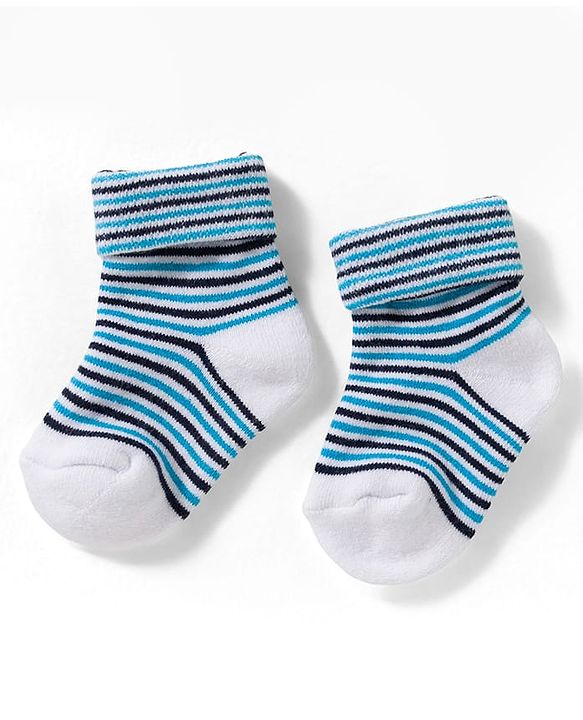 Cute Walk by Babyhug Non Terry Knit Ankle Length Anti Bacterial Socks With Stripes Pack Of 3 - Grey Blue & White