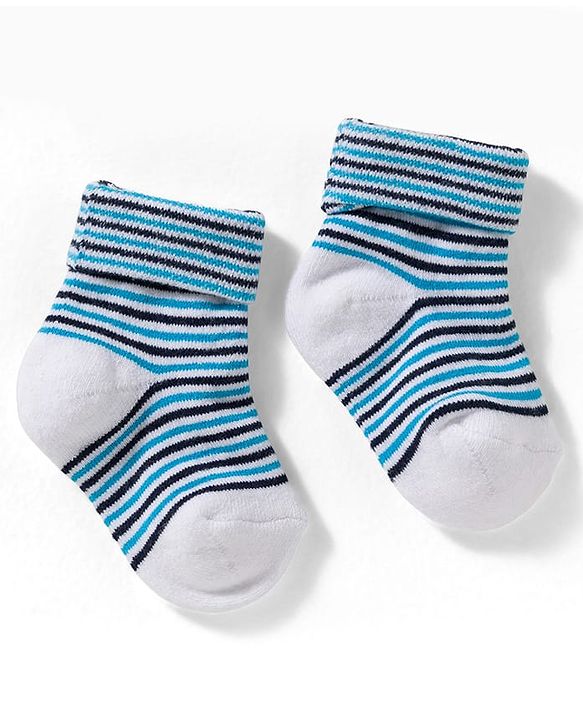 Cute Walk by Babyhug Non Terry Knit Ankle Length Anti Bacterial Socks With Stripes Pack Of 3 - Grey Blue & White