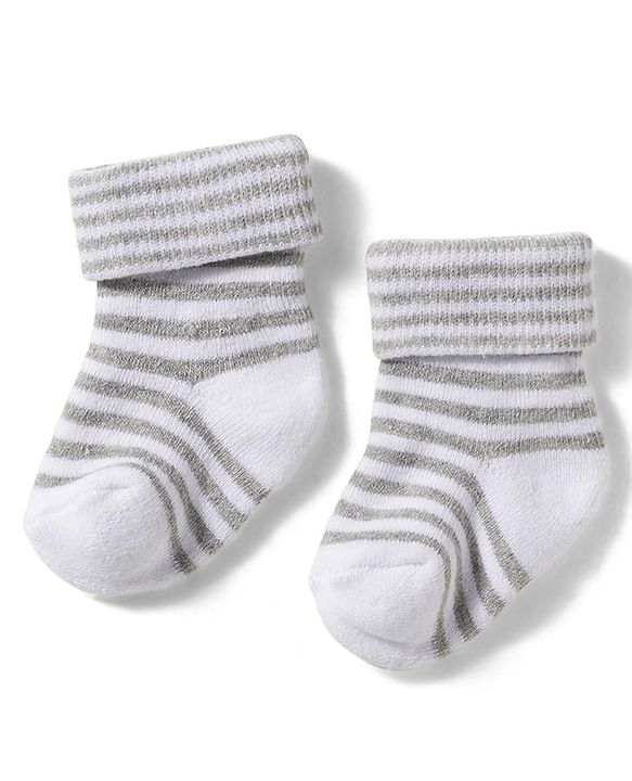 Cute Walk by Babyhug Non Terry Knit Ankle Length Anti Bacterial Socks With Stripes Pack Of 3 - Grey Blue & White