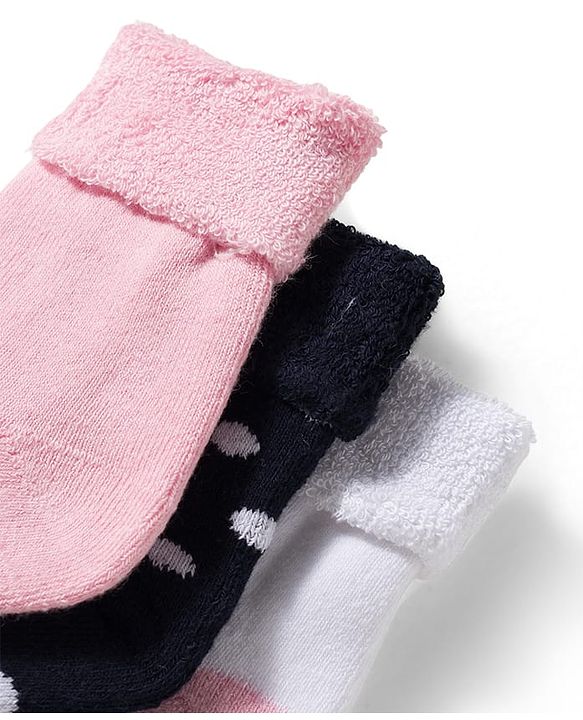 Cute Walk by Babyhug Non Terry Knit Ankle Length Anti Bacterial Socks With Polka Dot Design Pack Of 3 - Pink White & Black