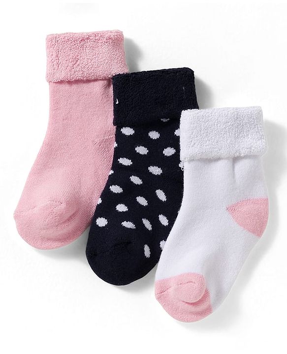 Cute Walk by Babyhug Non Terry Knit Ankle Length Anti Bacterial Socks With Polka Dot Design Pack Of 3 - Pink White & Black