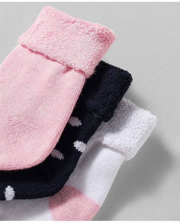 Cute Walk by Babyhug Non Terry Knit Ankle Length Anti Bacterial Socks With Polka Dot Design Pack Of 3 - Pink White & Black