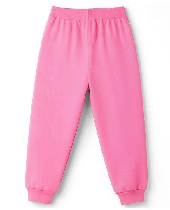 Babyhug Disney Terry Knit Full Sleeves T-Shirt & Track Pant Set with Lion King Front & Back Graphic with Badge Detailing - Navy Blue & Pink