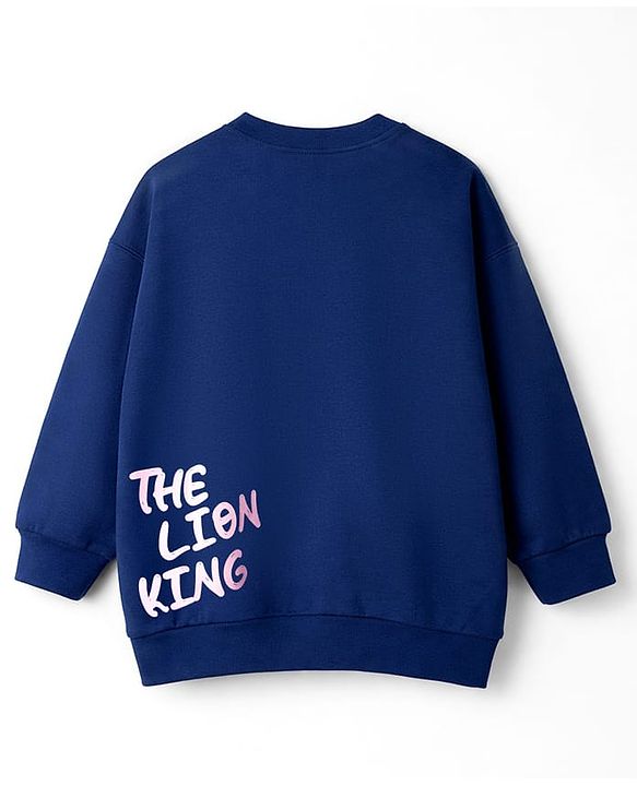 Babyhug Disney Terry Knit Full Sleeves T-Shirt & Track Pant Set with Lion King Front & Back Graphic with Badge Detailing - Navy Blue & Pink
