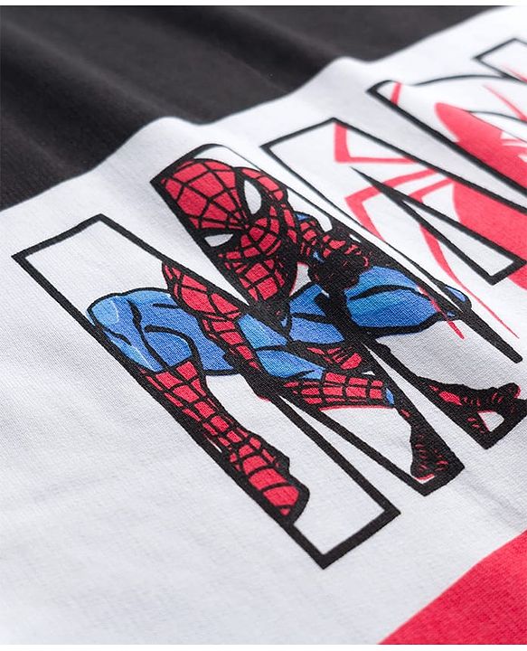 Pine Kids Marvel Terry Knit Drop Shoulder Half Sleeves Cut & Sew T-Shirt Spiderman Graphic - Multicolor
