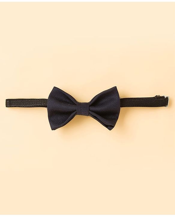 Babyhug Woven Full Sleeves Solid Colour 3 Piece Party Suit With Waistcoat & Bow - Navy Blue & White