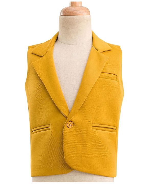 Babyhug Knit Full Sleeves Solid 3 Piece Party Suit With Bow - Mustard