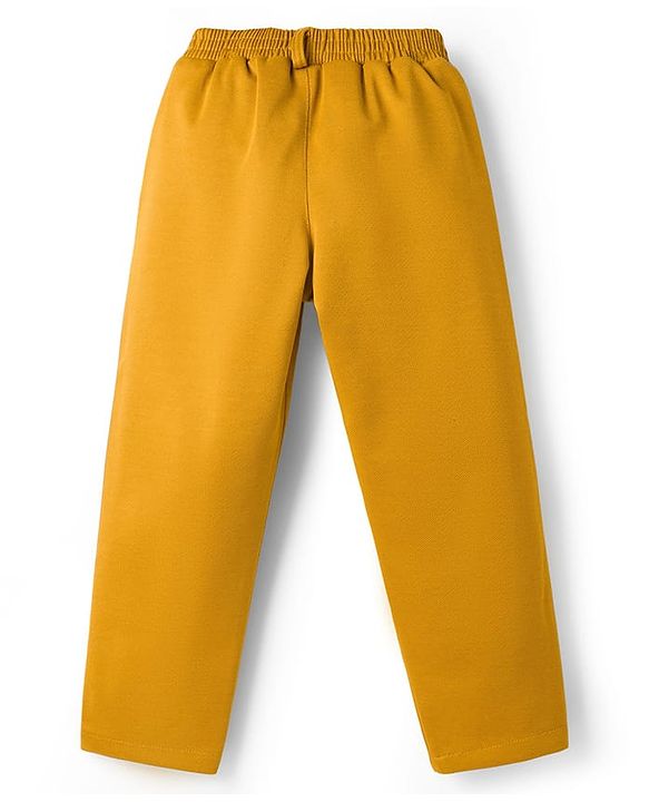 Babyhug Knit Full Sleeves Solid 3 Piece Party Suit With Bow - Mustard